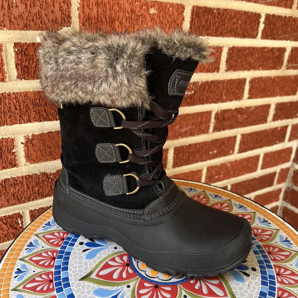 Khombu Slope Womens 9 Black Suede Leather Faux Fur Winter Snow Boots